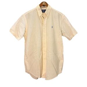 Ralph Lauren Pastel Yellow Seersucker Regular Fit Men’s Button Down Shirt Medium